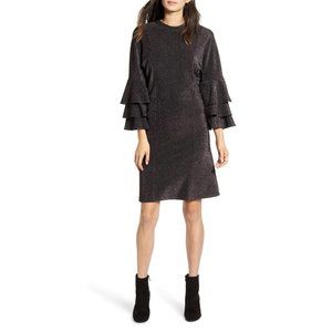 Scotch & Soda Metallic Ruffle Sheath Dress in Black X-Small New women’s cocktail